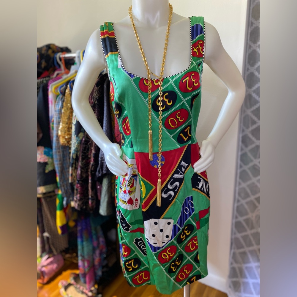 Vintage Nicole Miller silk novelty print dress size 10